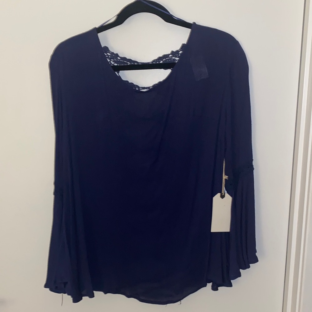Navy blue blouse with open back